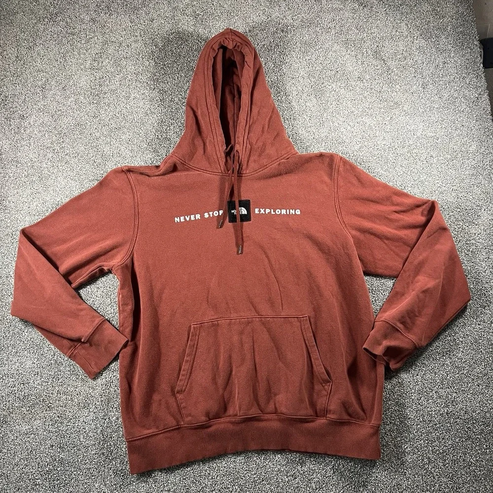 The North Face Mens Large Brown Pullover Hoodie Never Stop Exploring Sweatshirt